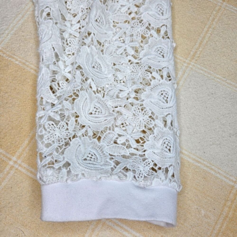 Berek Vintage White Denim Lace Sleeves Sequin Embroidered Boho Chic Jean Jacket - Picture 8 of 13